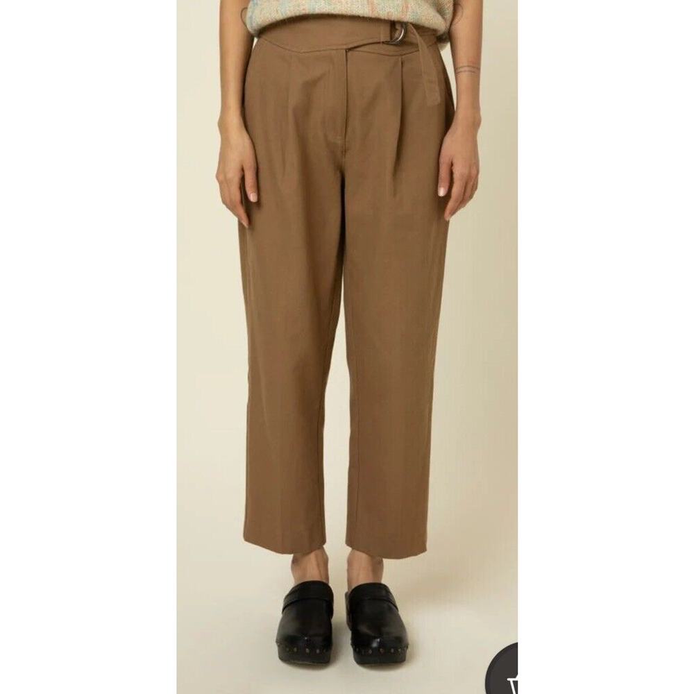 FRNCH Paris Badiallo Camel Pants High Waist Cotton Taper Trouser Womens -Size M